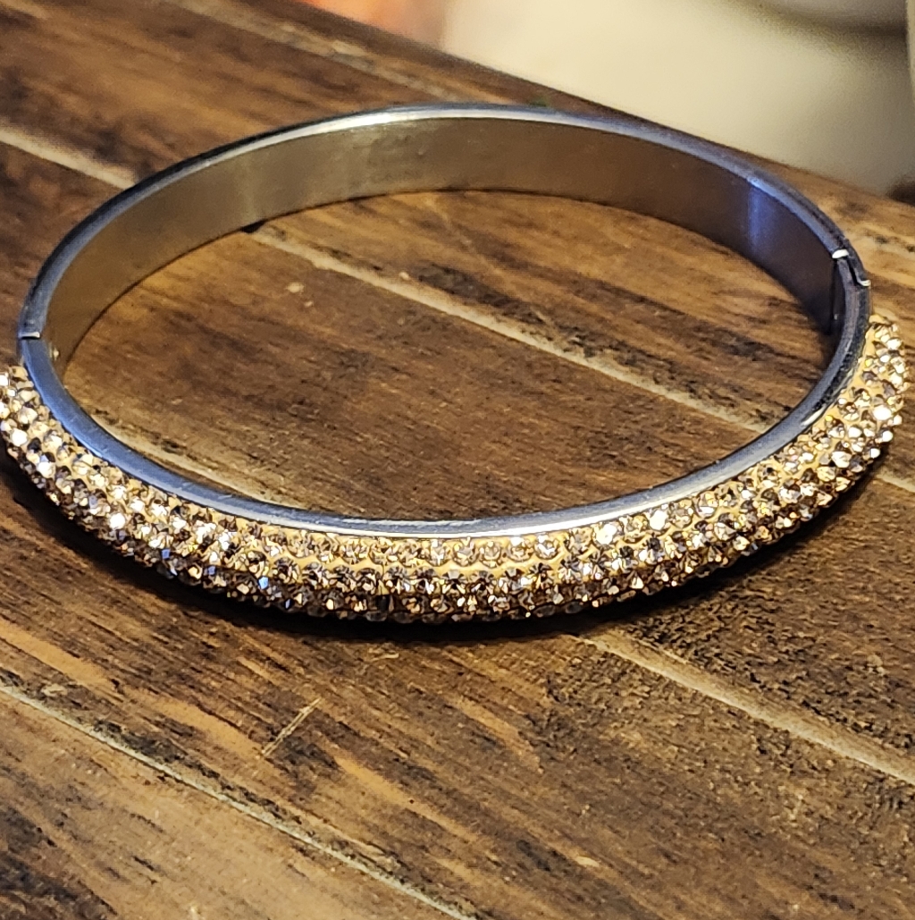 Jcm Stainless Steel Crystals Hinged Cuff Bracelet